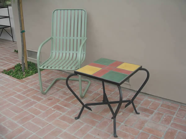 Square Tiled Table w/Striped Chair