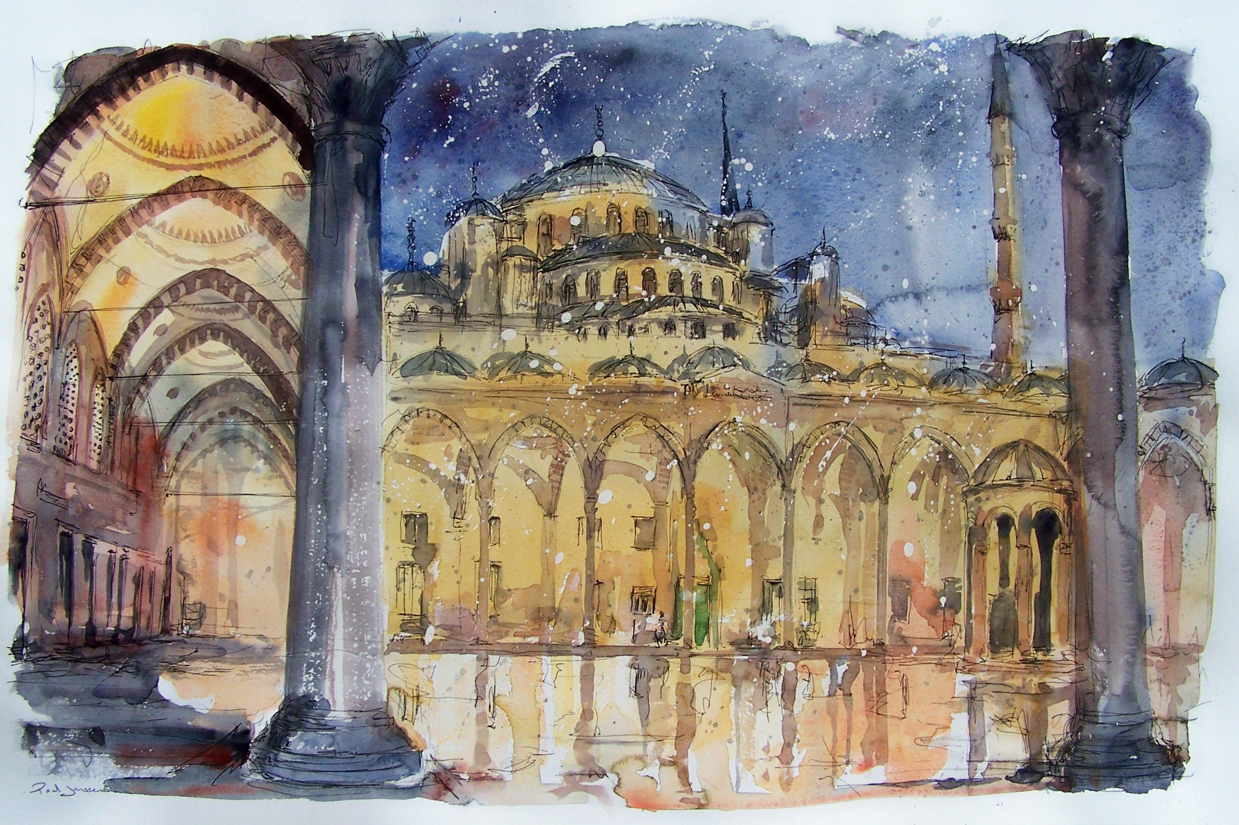 Blue Mosque, Istanbul 1, watercolour and pen, 76x49cm