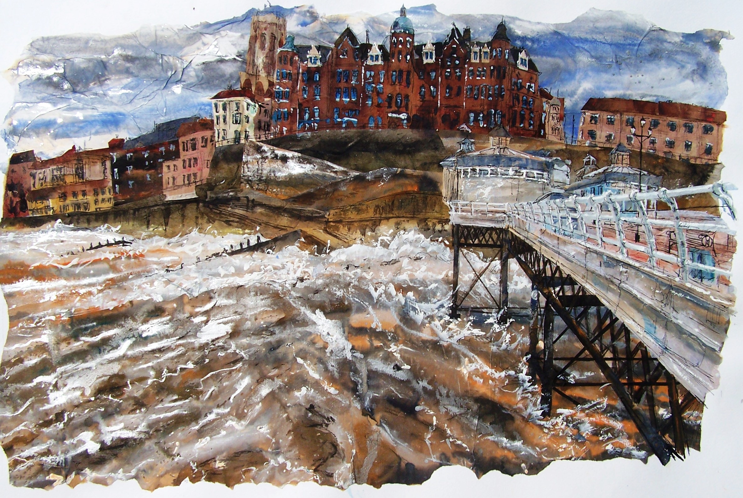 Cromer Pier 4, acrylic, ink and collage. 