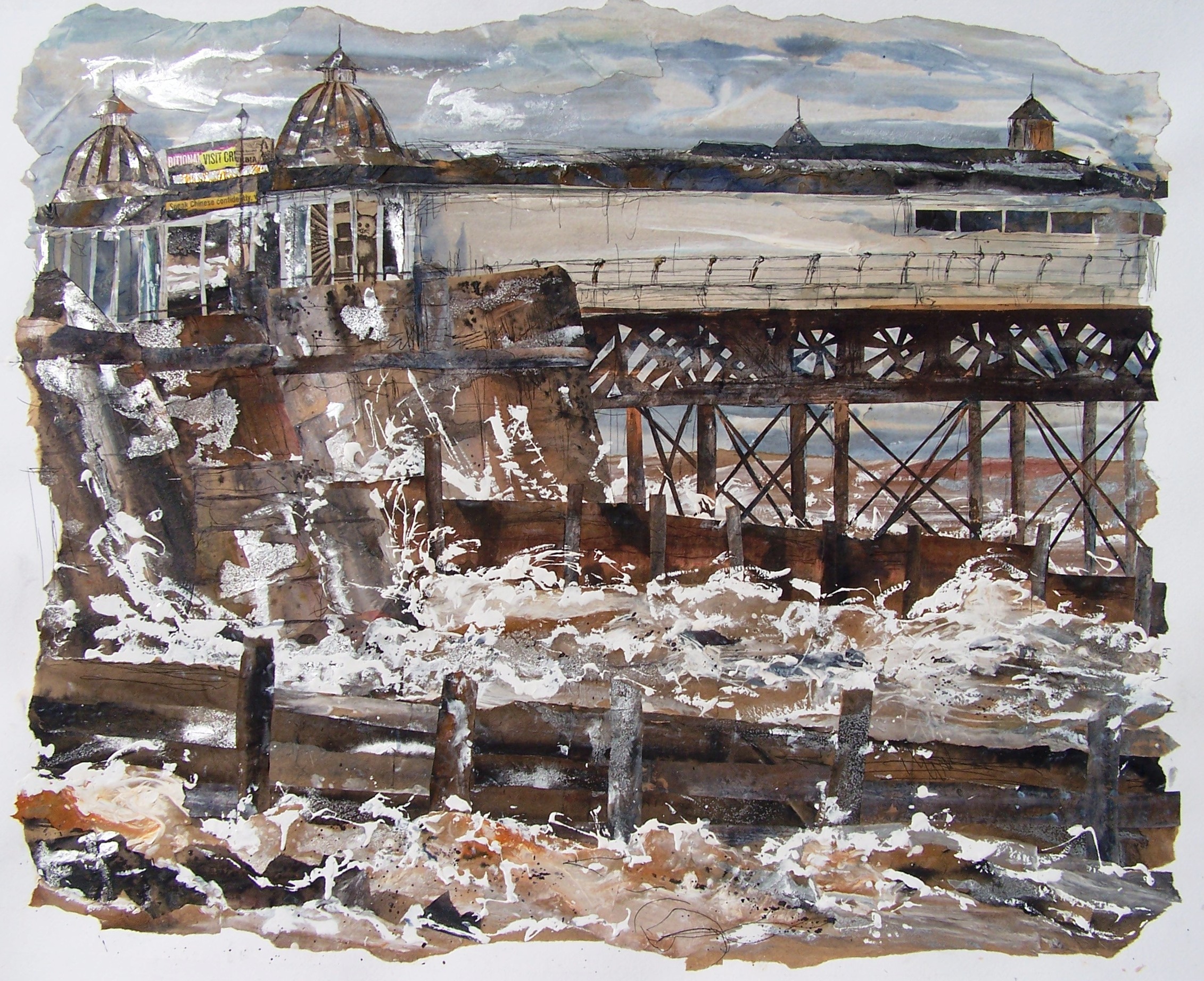 Cromer Pier 6, acrylic, ink and collage