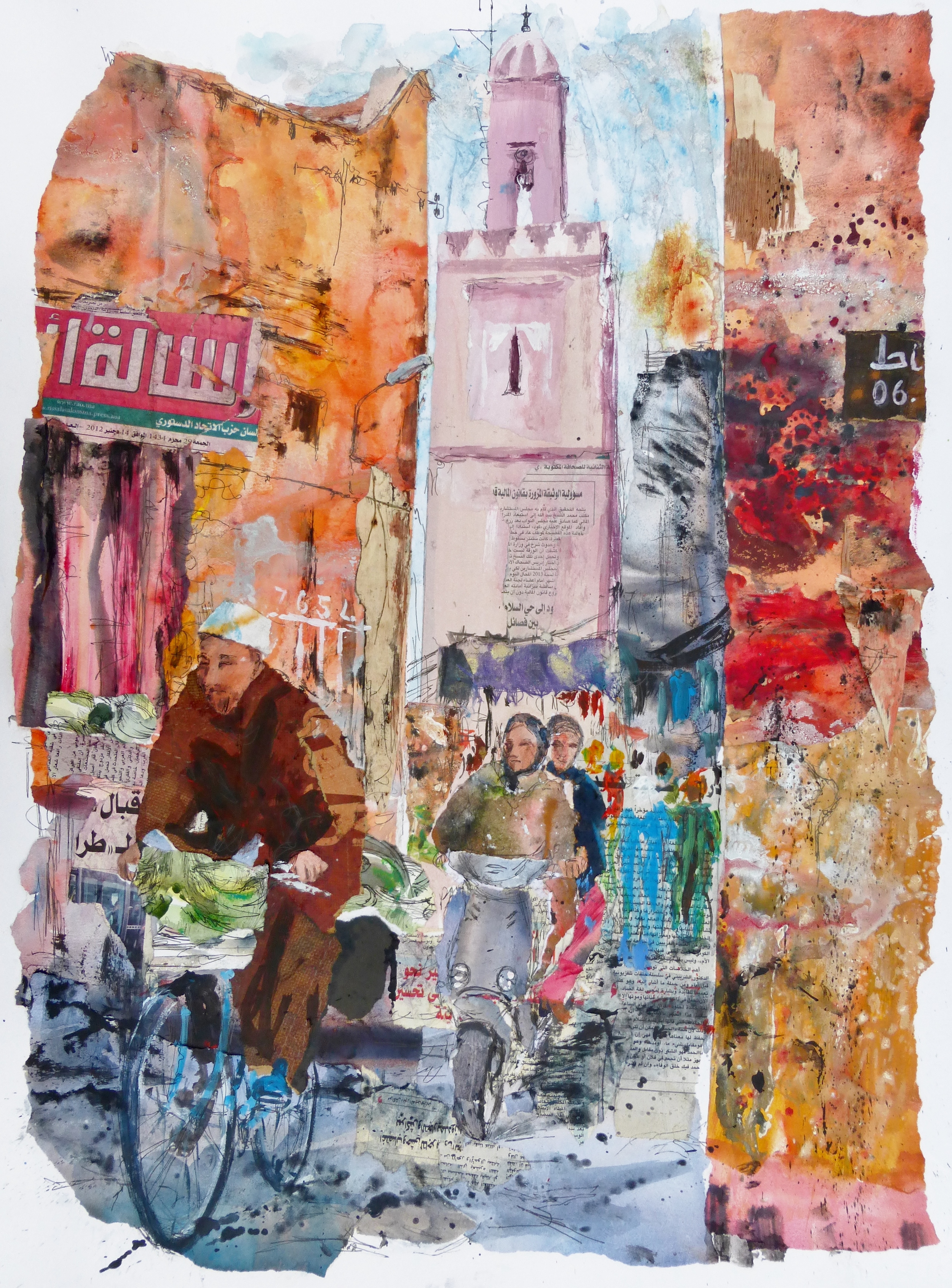 Marrakech 1, Morocco, Collage, ink and acrylic 