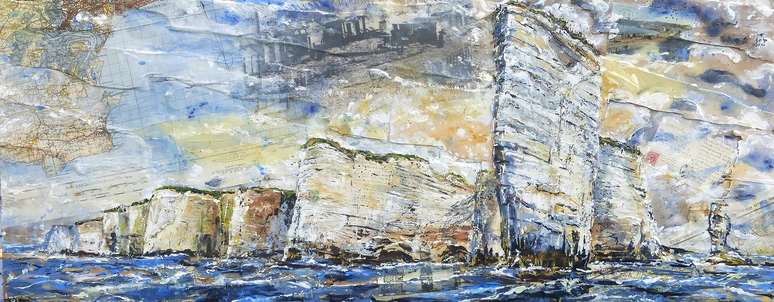 Old Harry Rock to Ballard Point, Purbeck Coast, Dorset. Oil, acrylic, photo-silkscreen and collage on wood.