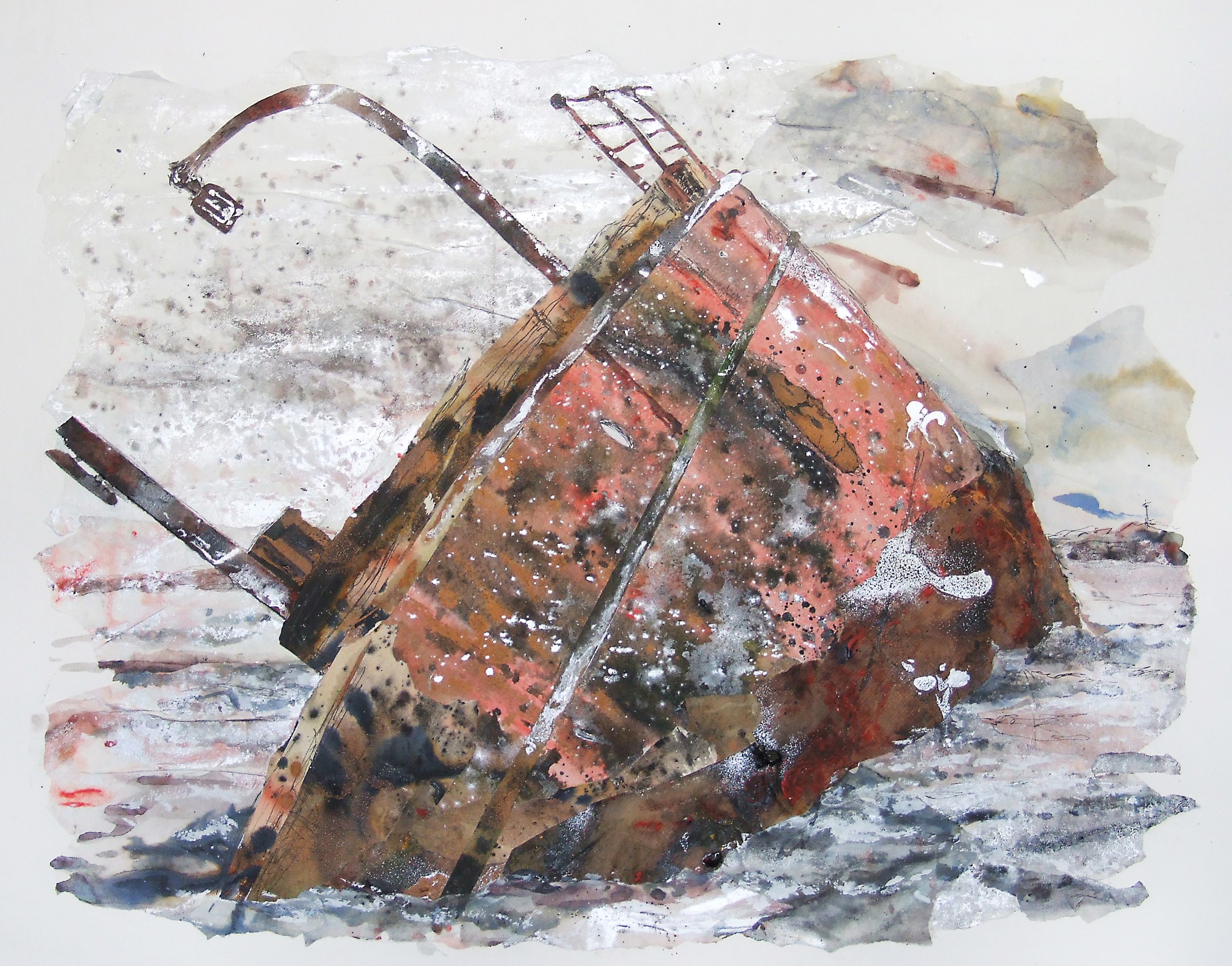 Breaking the surface 4, The Reginald, Orkney Blockship, Ink, acrylic and collage on paper