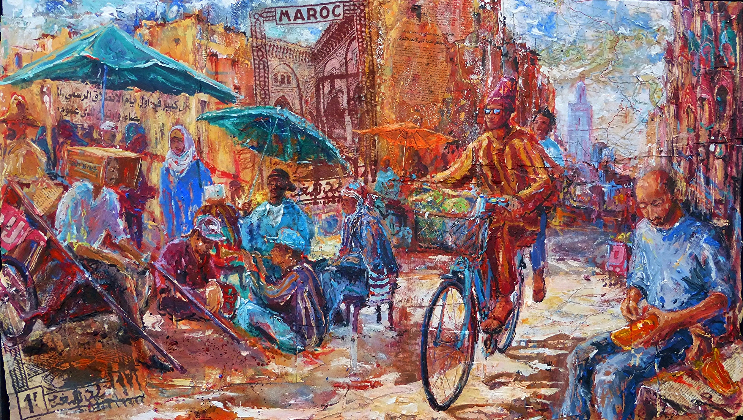 Maroc, Morocco, Acrylic, collage and photo silkscreen print on wood