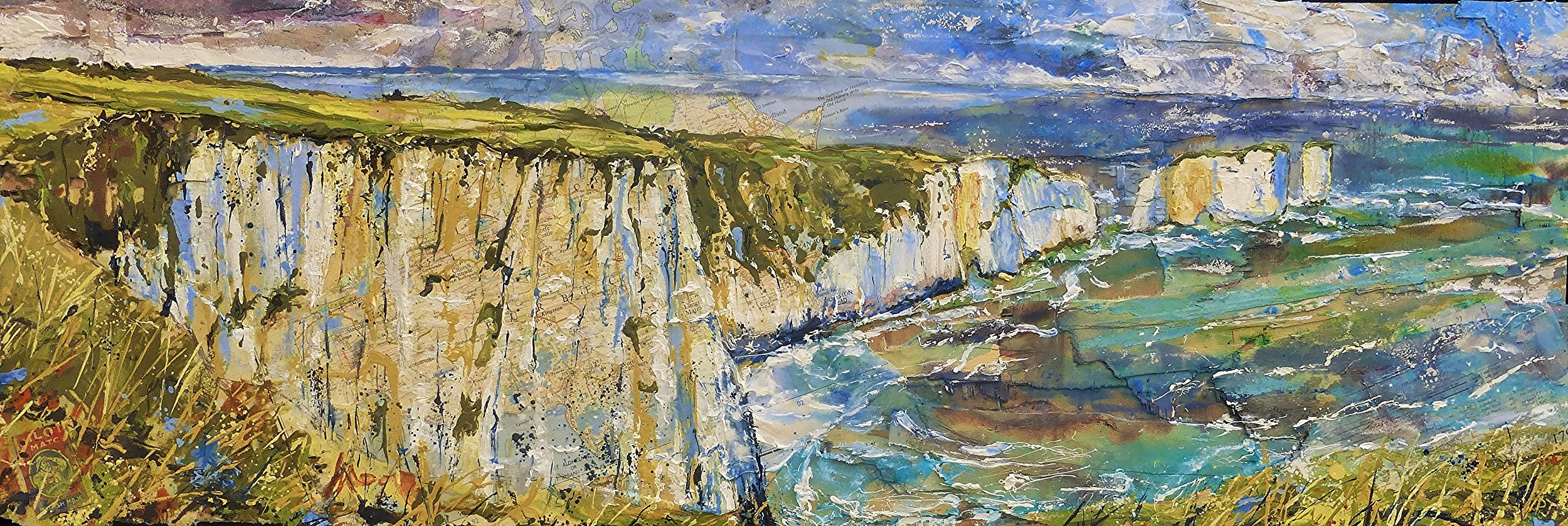 The Foreland and Old Harry Rock, Purbeck Coast, Dorset. Oil, acrylic and collage on wood. 