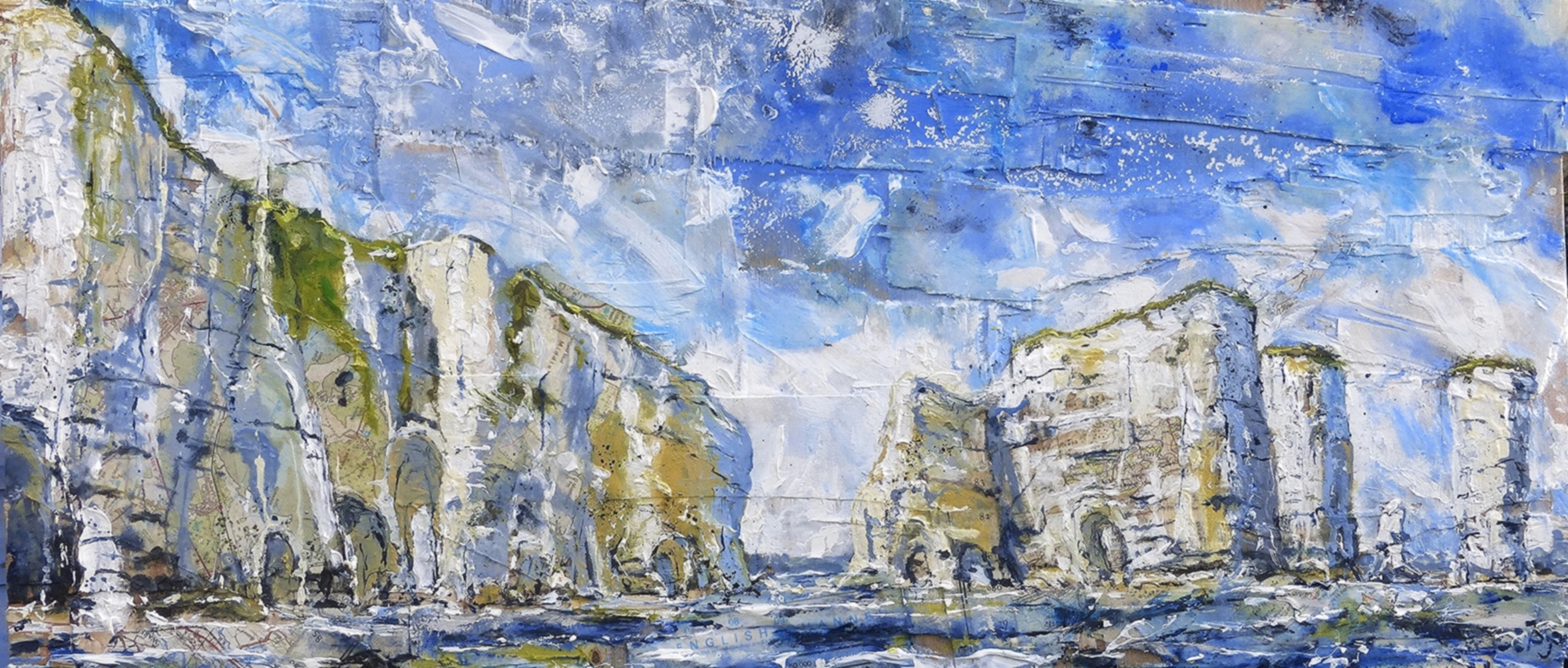 St. Lucas Leap and Old Harry Rock, Purbeck Coast, Dorset. Oil, acrylic and collage on wood. 