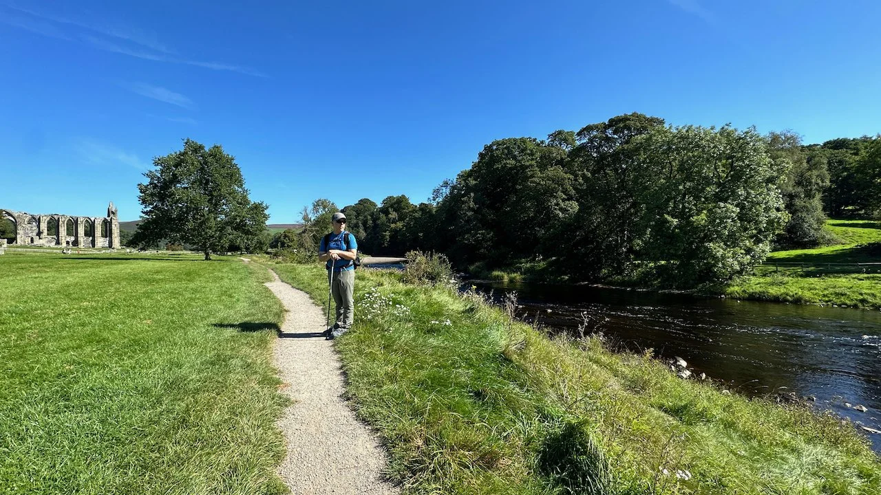  River Wharfe is on the right, and Bolton Priory on left. (David in the middle ;-) 