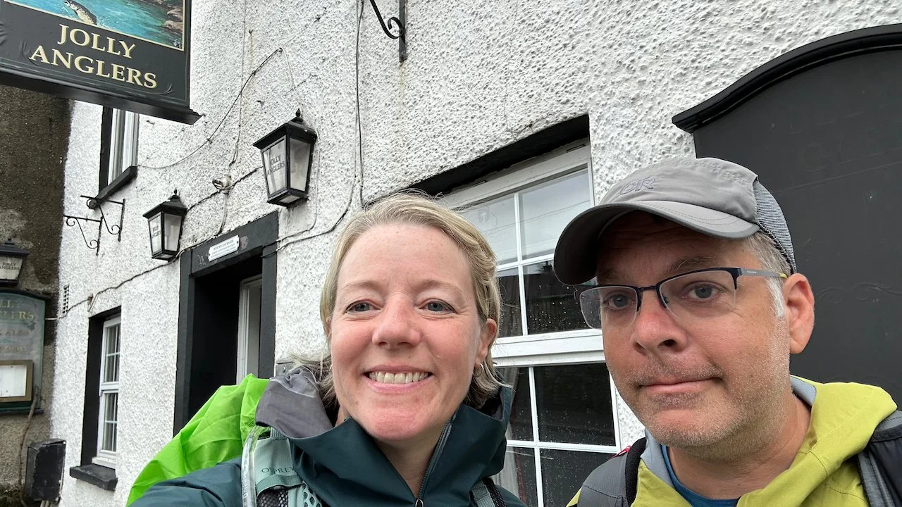  The Jolly Anglers. Accommodations for the night. I also stayed here in 1997. We arrived here drenched after the third downpour, and were happy to see Sonia and Ian with whom we’ve been trail hop scotching over the week. Had a nice low-key anniversar