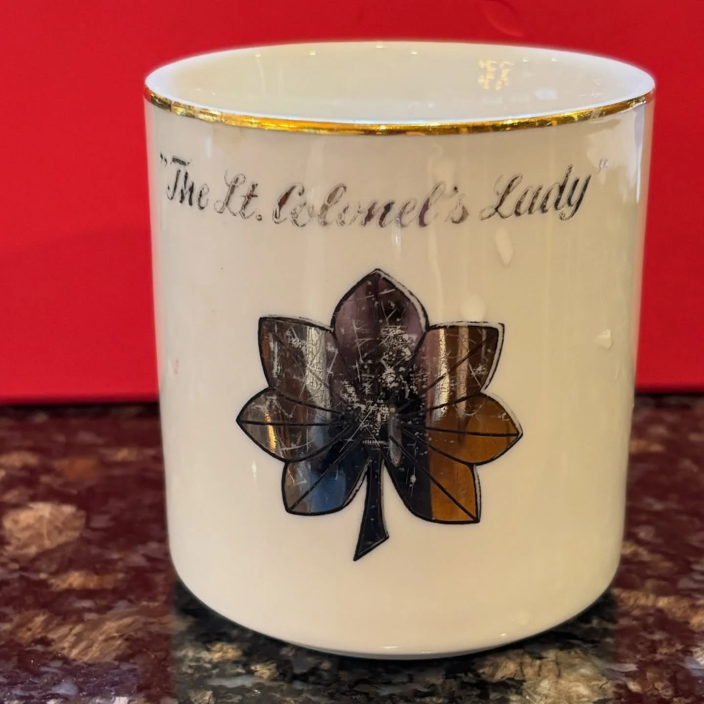 Originally, this mug had a partner, which read &ldquo;The Lt. Colonel.&rdquo; The LTC mug was also larger because of course it was. They were a promotion gift and I&rsquo;m assuming my mother laughed and said &ldquo;oh fuck off,&rdquo; but it is stil