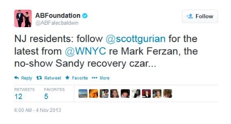-- Tweet from actor Alec Baldwin to his 1 million followers after hearing one of my stories on the radio