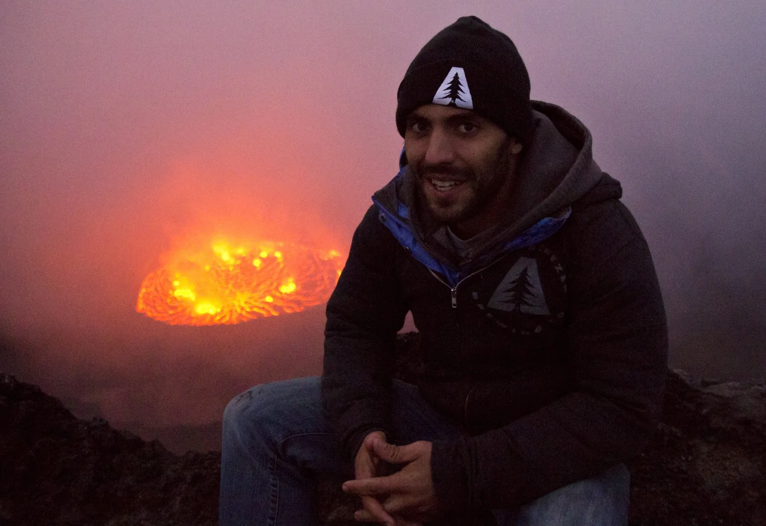 The world's largest lava lake at the top of Mt. Nyiragongo in the Congo