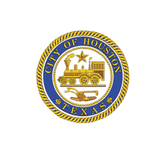 Seal of the City of Houston, Texas featuring a star, a locomotive, and a cannon.