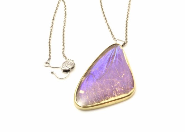  Morpho Pendant, Morpho wing, 22k gold, palladium, 20", 2013