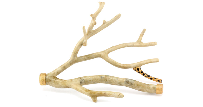  'Shiro' Brooch: fossilized coral, black diamonds, 24 & 18k gold