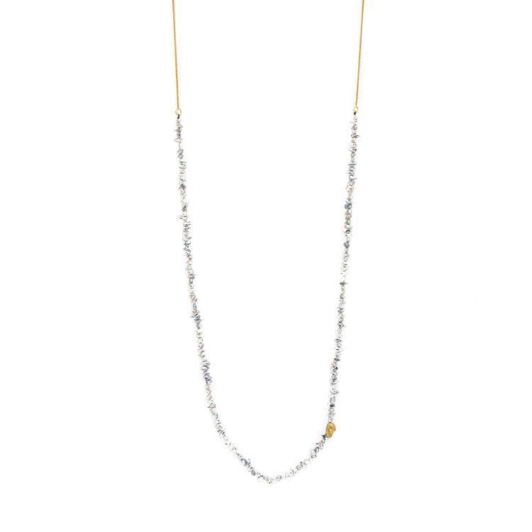 Tiny Keshi Pearl Necklace with 18k Gold Bead and Chain