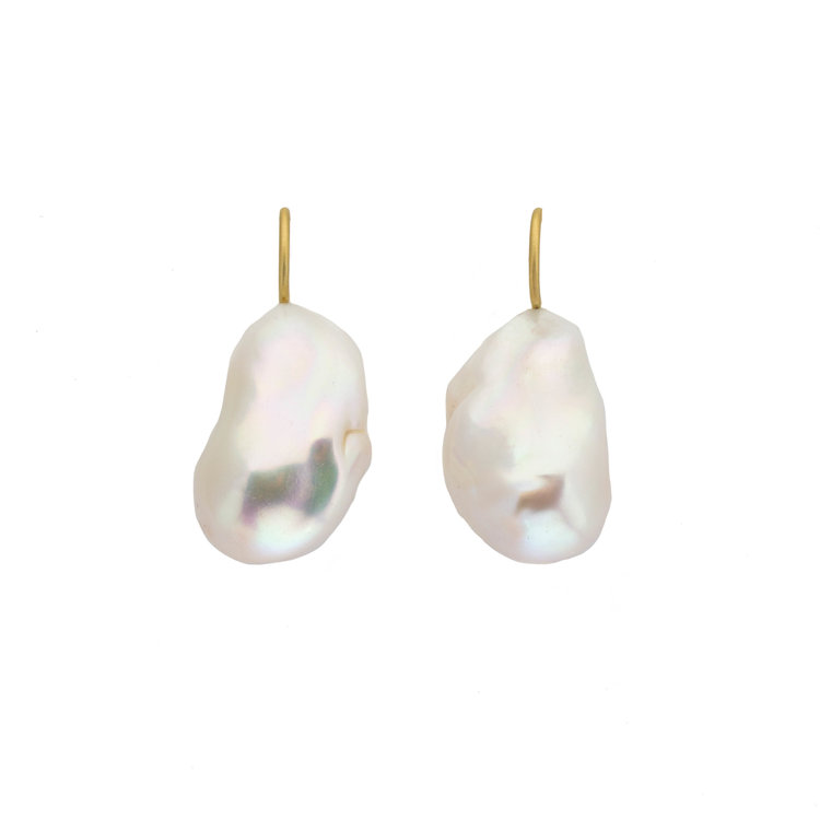 Large White Baroque Pearl Earrings on 18k Gold Earwire