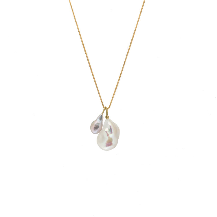 White Baroque Pearl Pendant with 18k Gold Bail