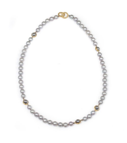 Pearl &amp; Ball Bearing Necklace in 18k and 22k Gold