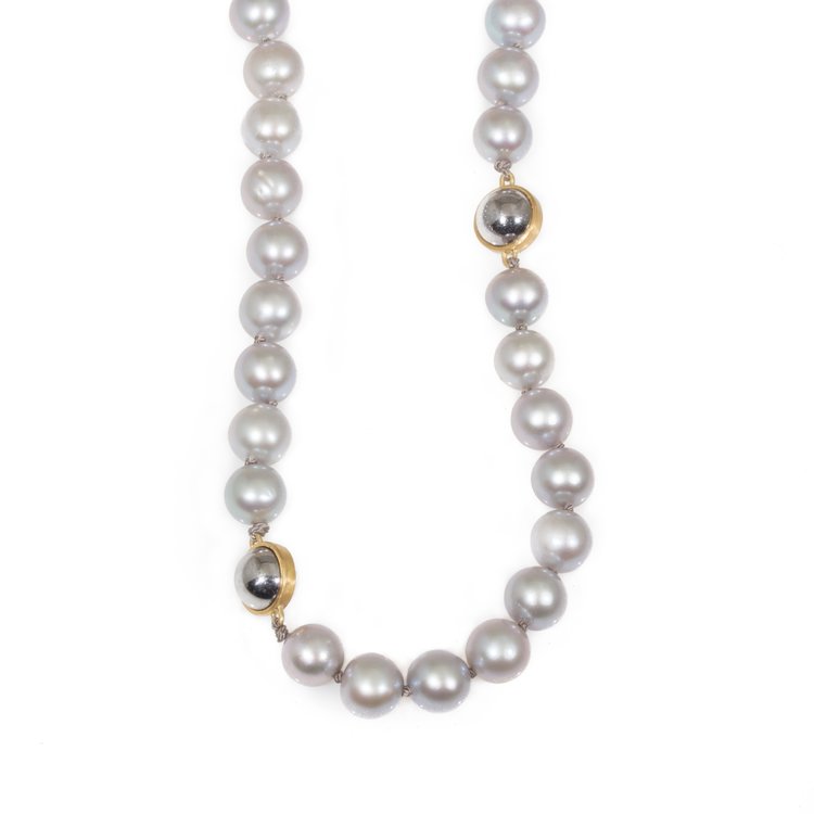 Pearl &amp; Ball Bearing Necklace in 18k and 22k Gold