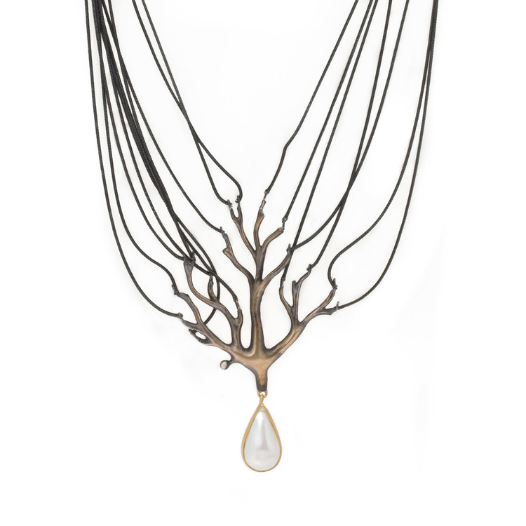 Pearl Tree Drop Necklace in Bronze with Mabe Pearl