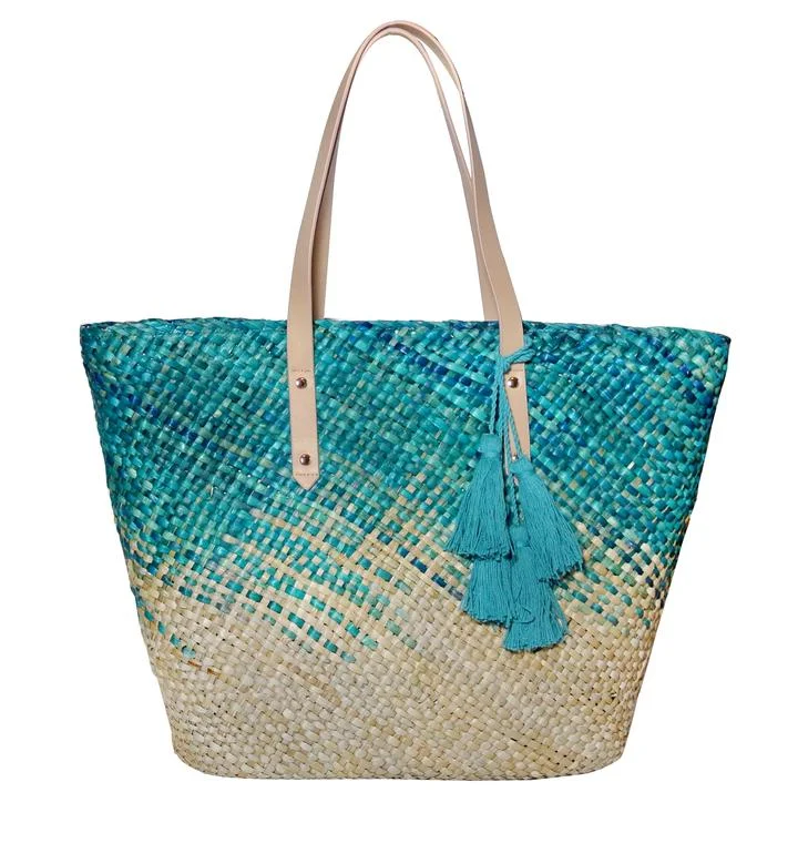 Natural Seagrass Market Tote in Hawaiian Ocean - $79