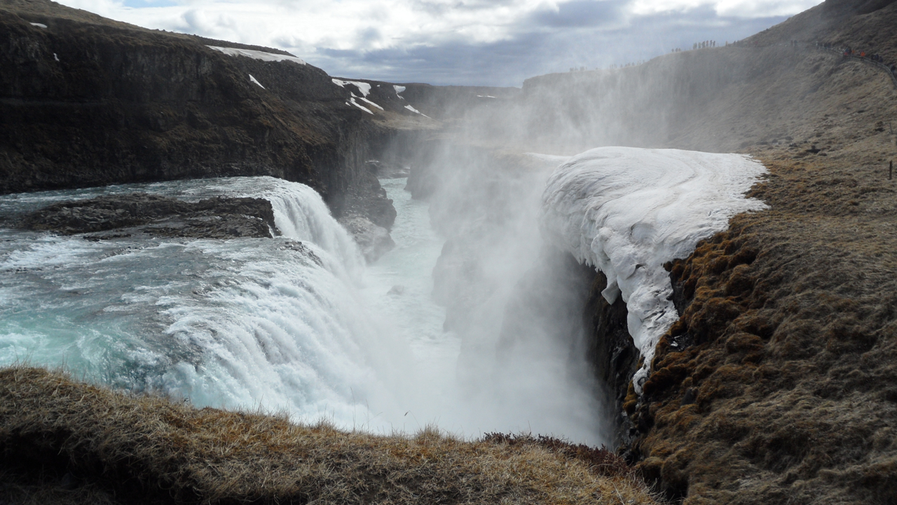 Gulfoss waterfall, abutted with frozen spray.