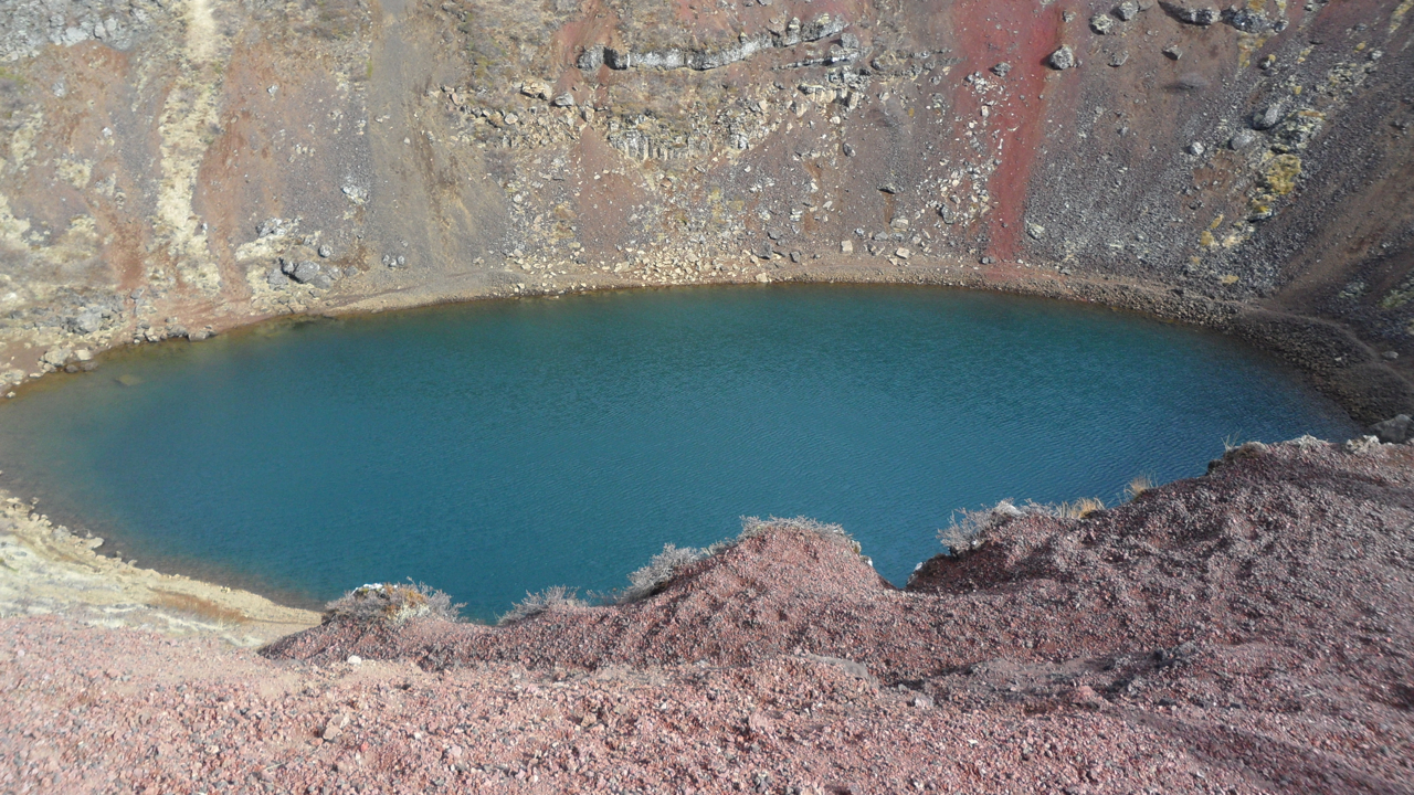 Kerið, a volcanic crater lake.