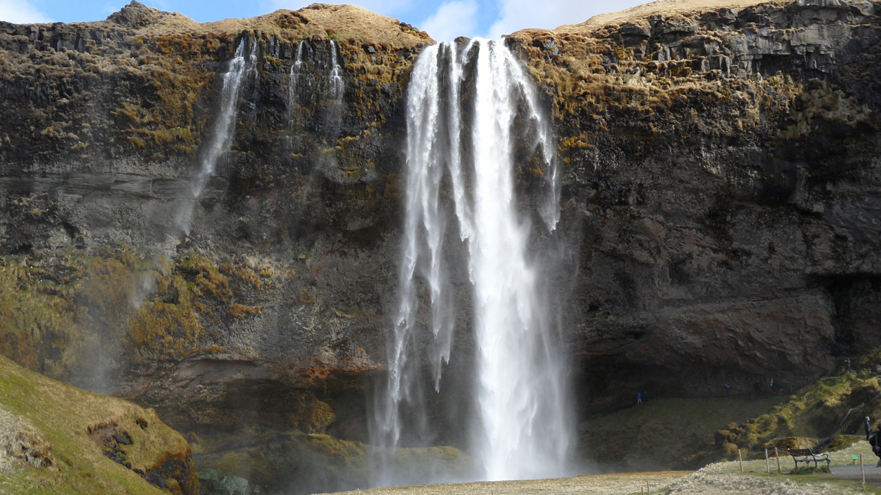 Seljalandsfoss. It's windy.