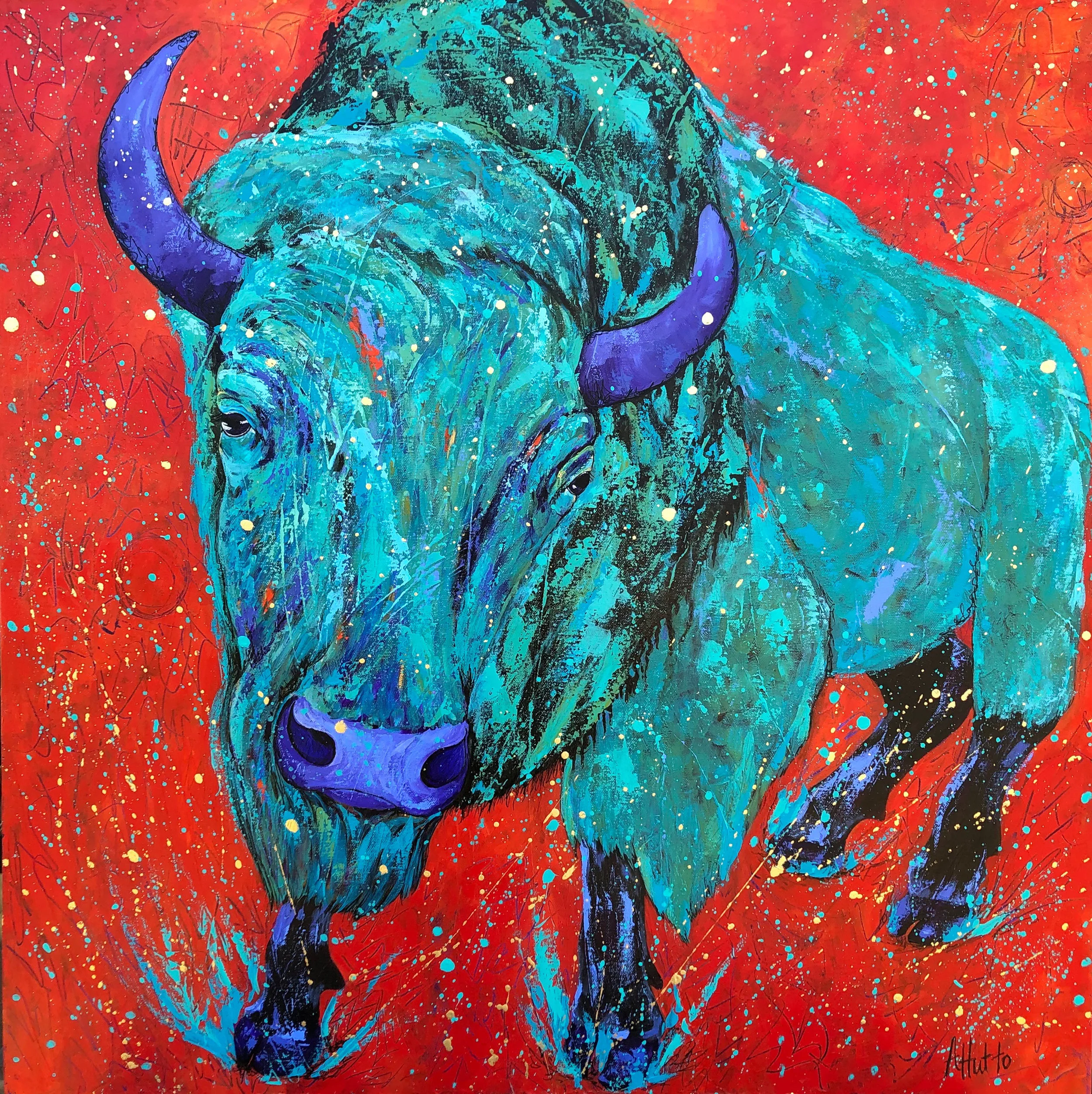 Bison on Red 5 30x30.jpg