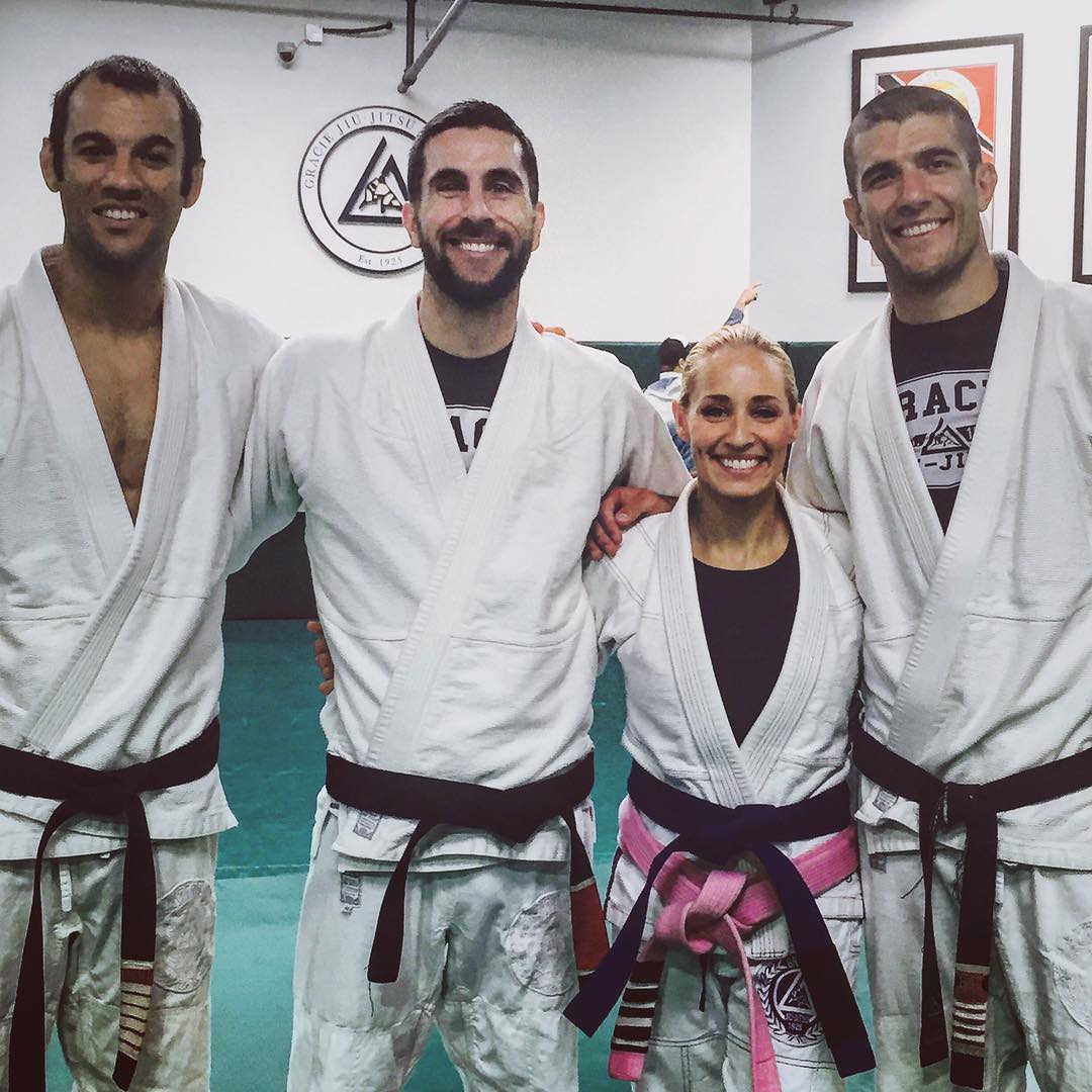 Instructors left to right: Ryron Gracie , Chris Light , Angela , and Rener Gracie at Headquarters .