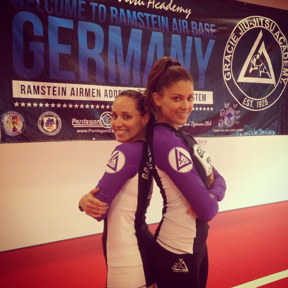 Angela Maria Nardolillo and Women Empowered Head Instructor Eve Torres Gracie instructing at Ramstein Airforce Base in Germany (2014).