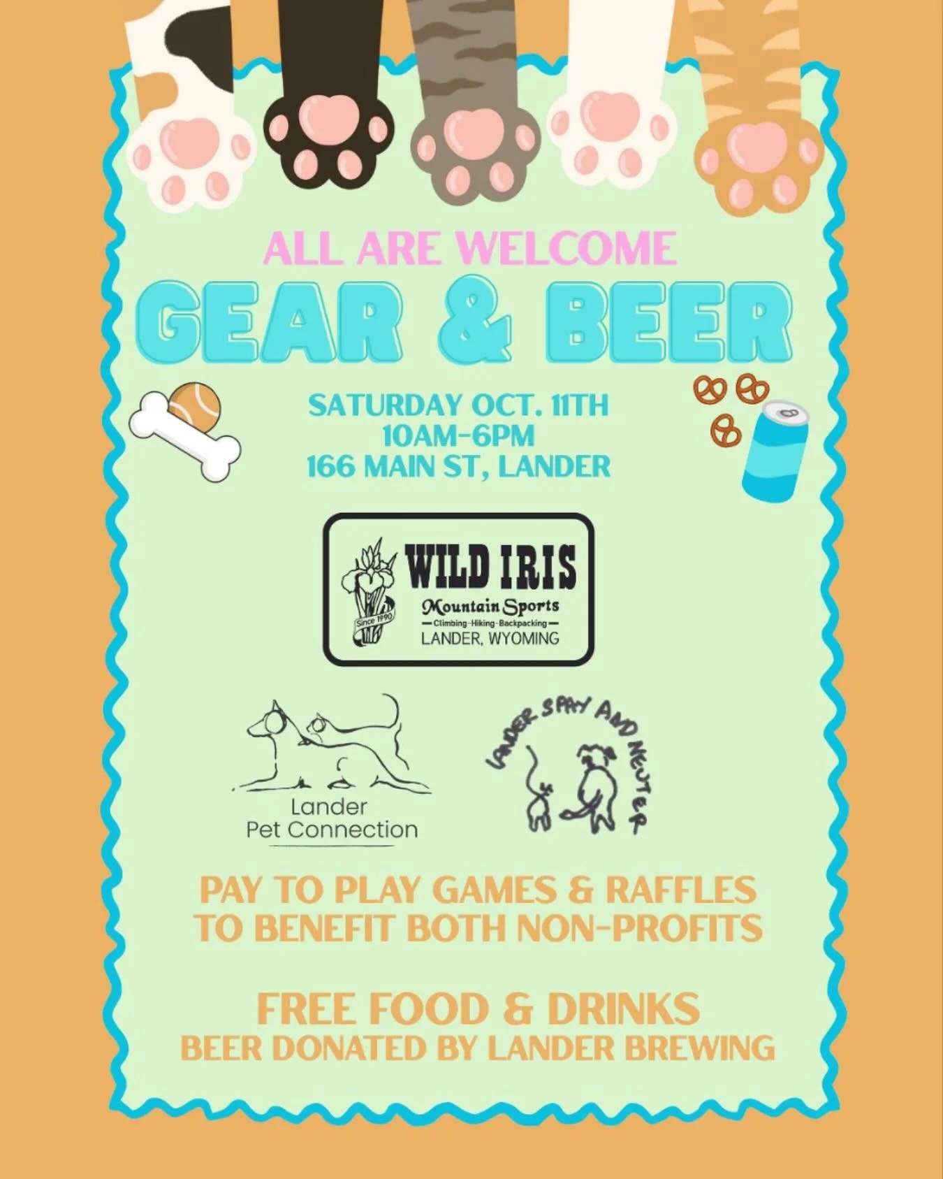 The event you&rsquo;ve all been waiting for- our annual fundraising party- Gear &amp; Beer! Saturday 10/11 here at 166 Main St, Lander

Free snacks, and free beer thanks to our neighbors @landerbrewingcompany with pay-to-play games to benefit @lander