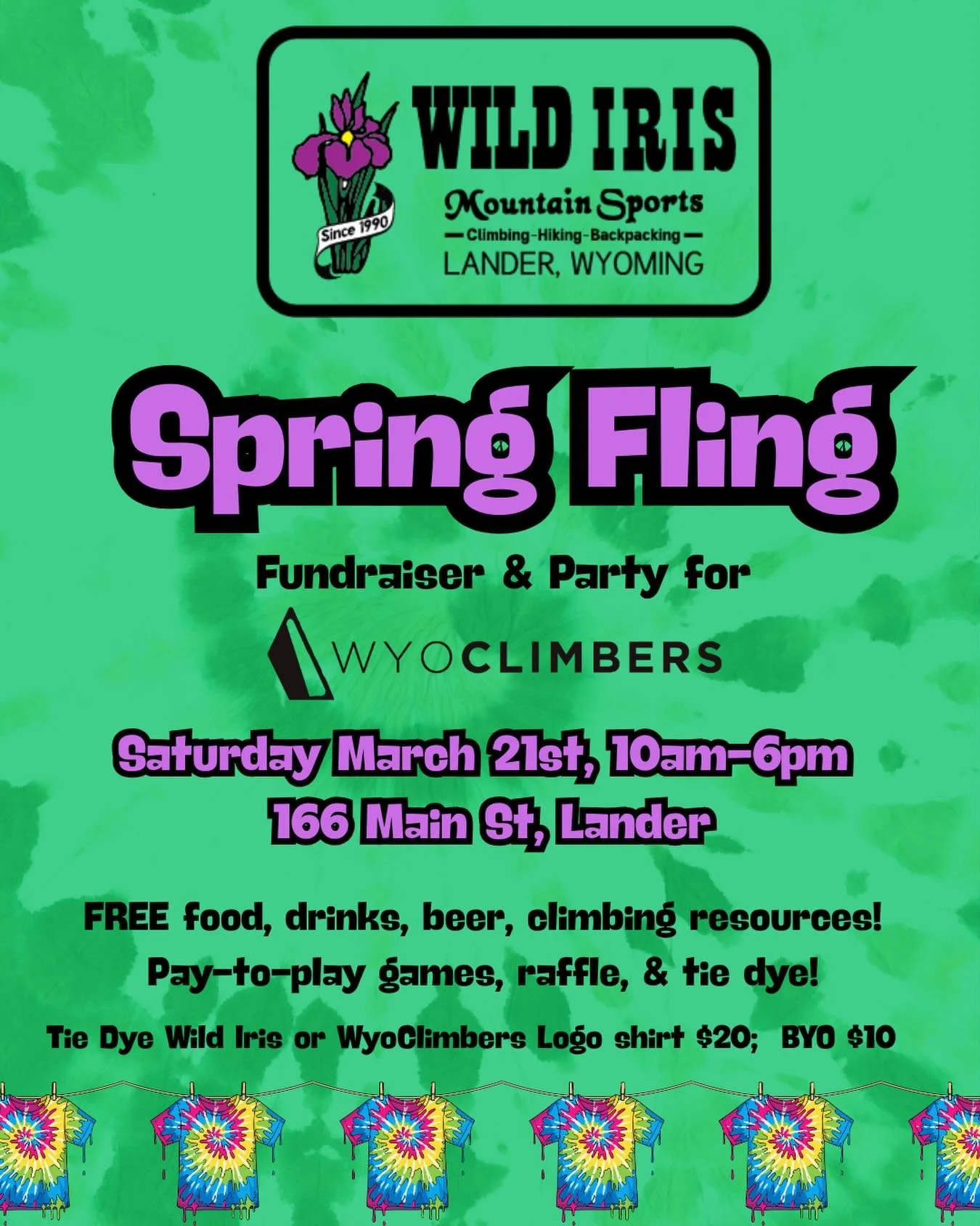 An event we always look forward to&mdash; our annual fundraiser Spring Fling! Saturday March 21st 10am-6pm, here at Wild Iris 🎉

This year we will be raising money for @wyoclimbers to directly benefit their event @climbersfestival ; This has been a 