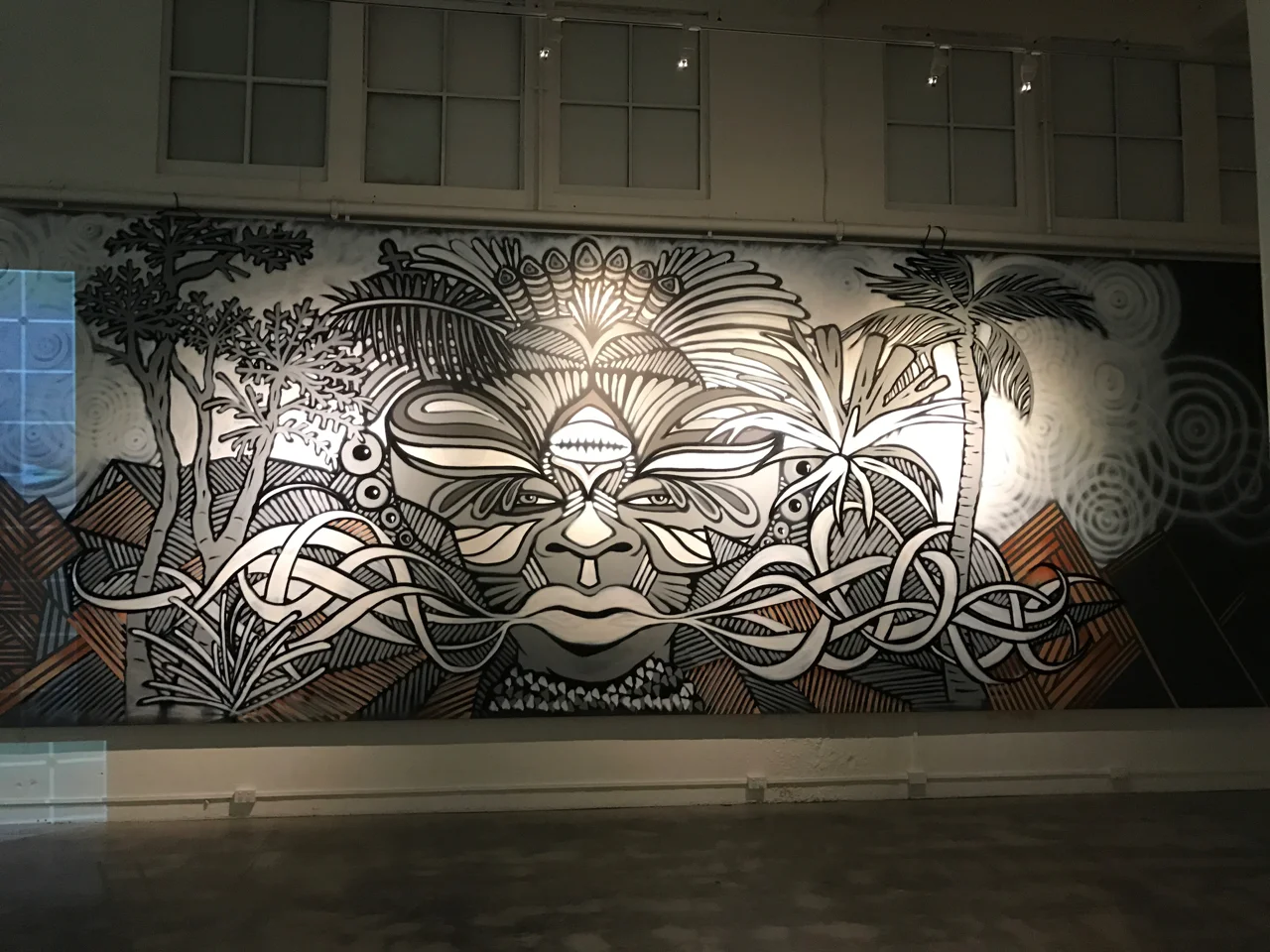 Wall Painting, Spray Paint, QVMAG, Ten Days on the Island, 2017. Patterned elements in collaboration with Grace Williams.