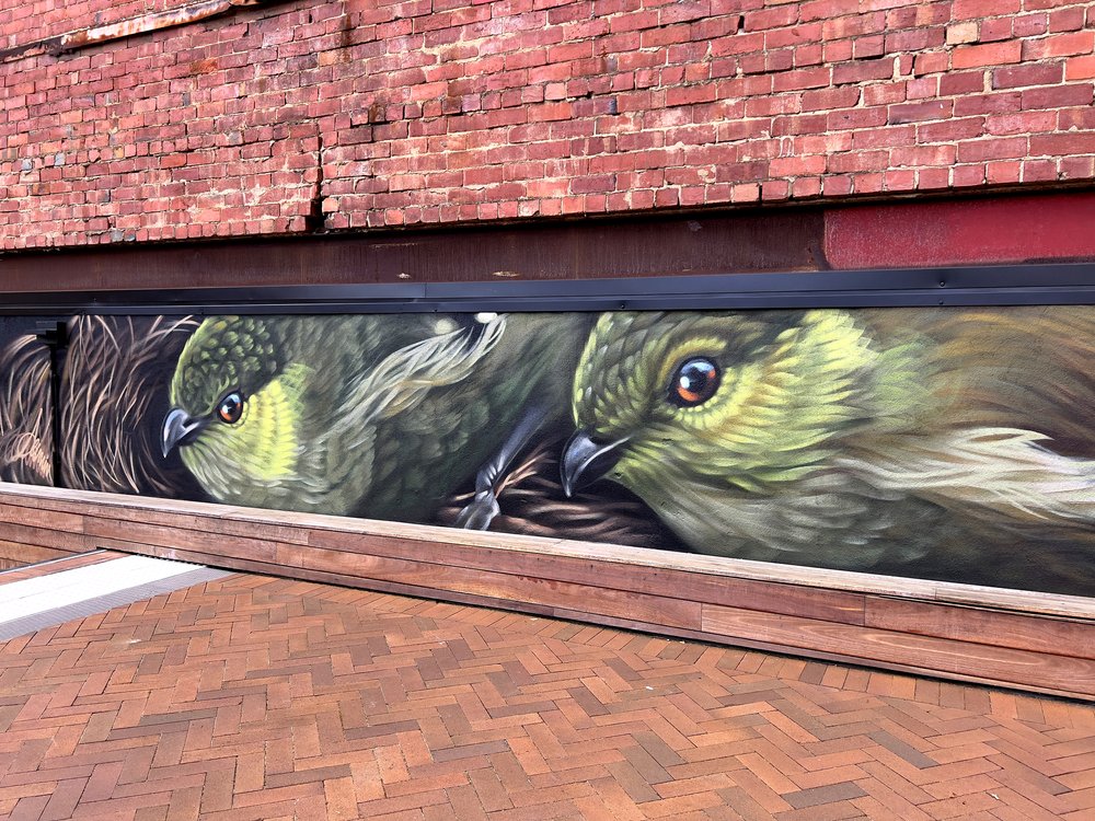 Close up view of the smaller of two murals by Jamin for UTAS, nipaluna/Hobart.