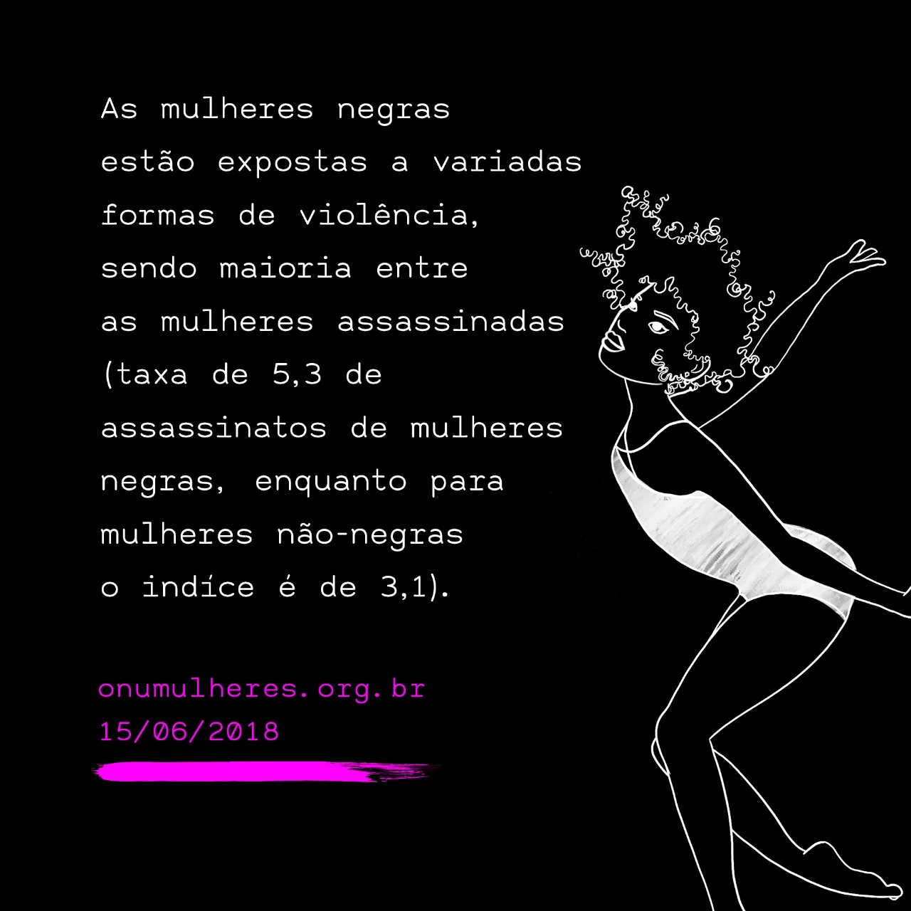 “Black women are exposed to different forms of violence, and they are the majority among cases of murder (the numbers are 5,3 black women victims compared to 3,1 non-black women victims)”