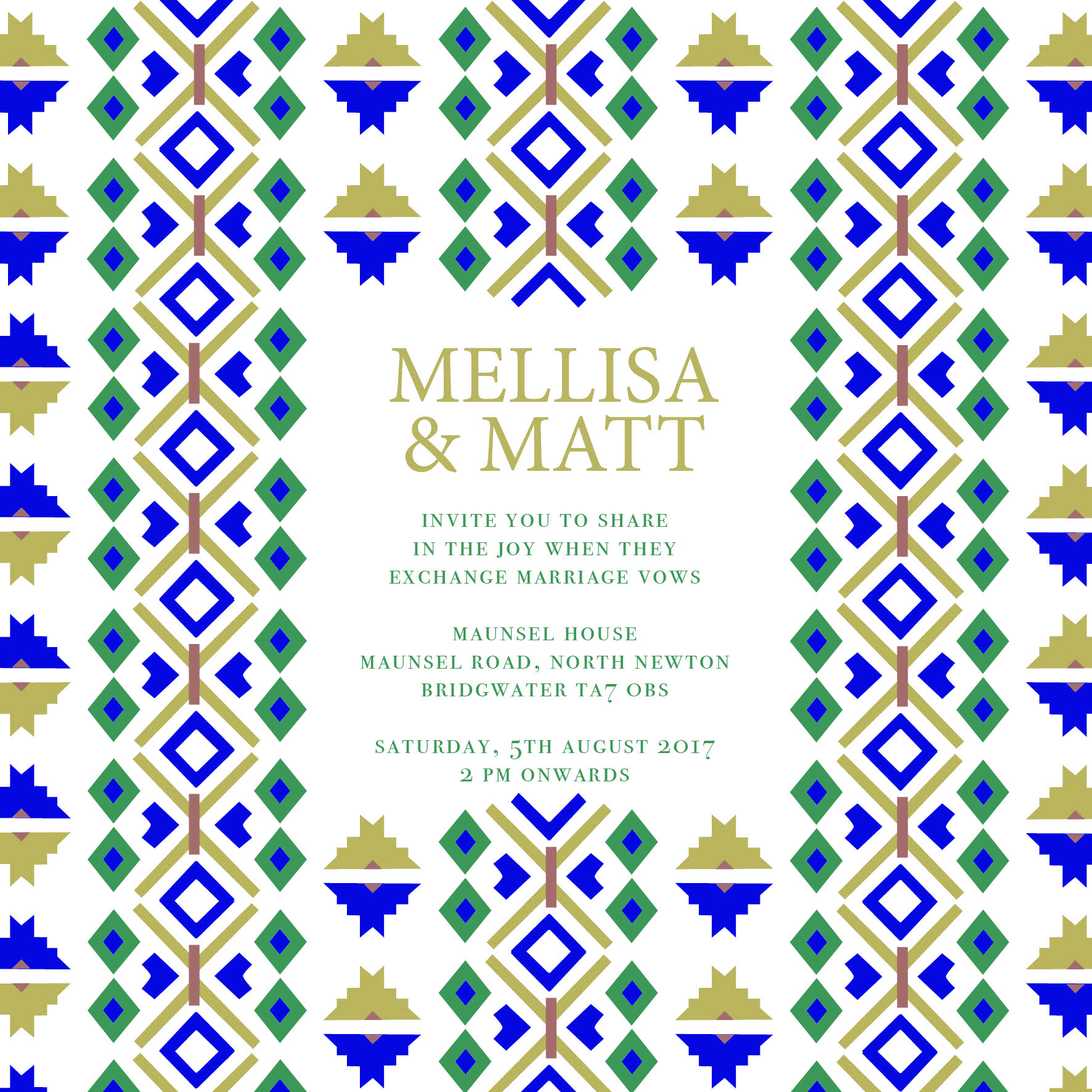 Blue and gold tribal wedding invitation_ananyacards.com
