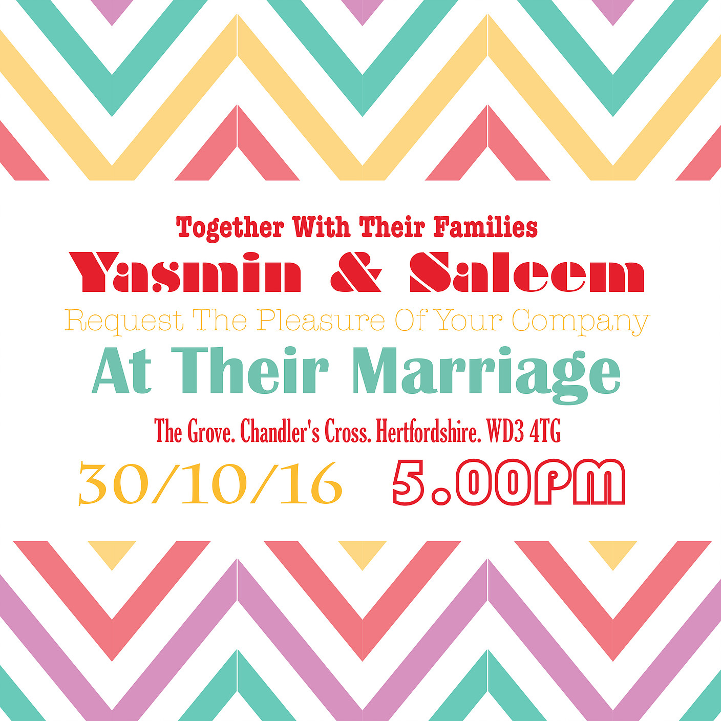 Colourful geometric wedding invitation_ananyacards.com