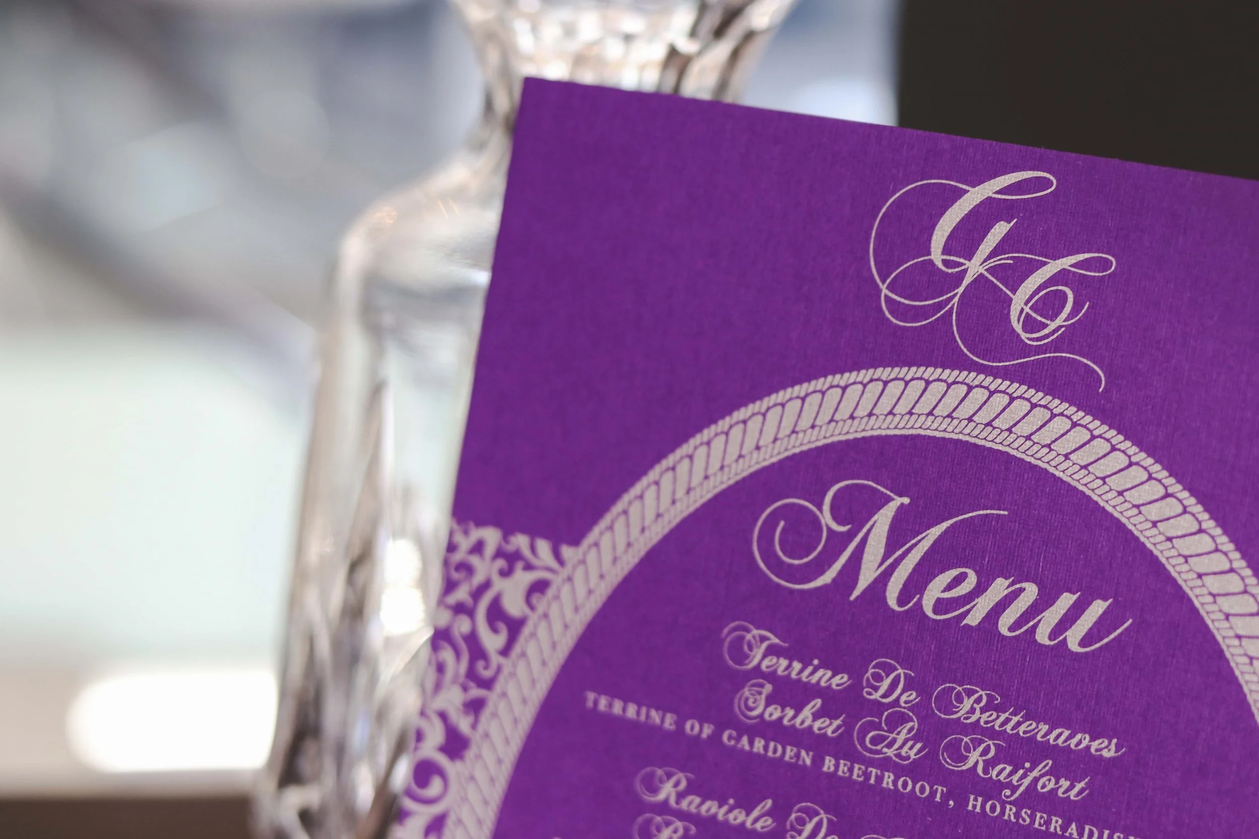 Menu in purple and silver