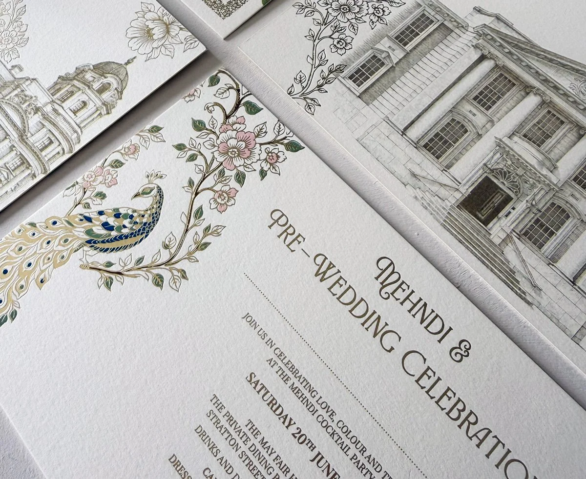 Mehndi wedding invitation for a London multicultural wedding by Ananya Cards