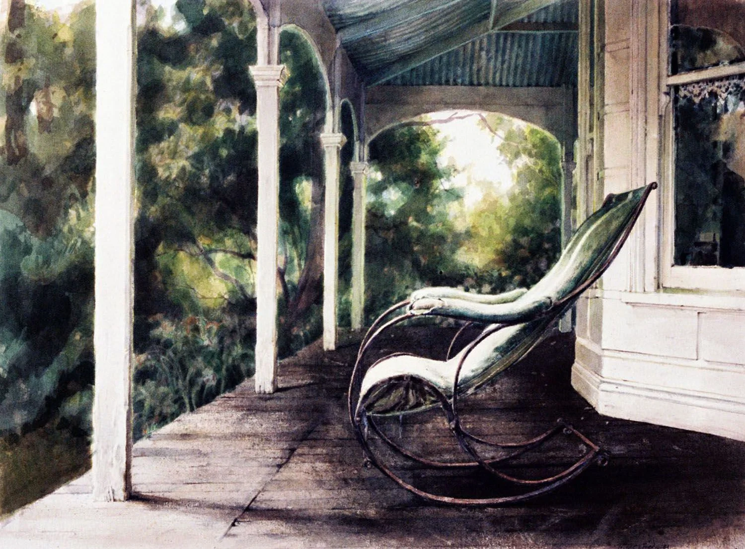"Chair on the verandah, Larnoo" Watercolour