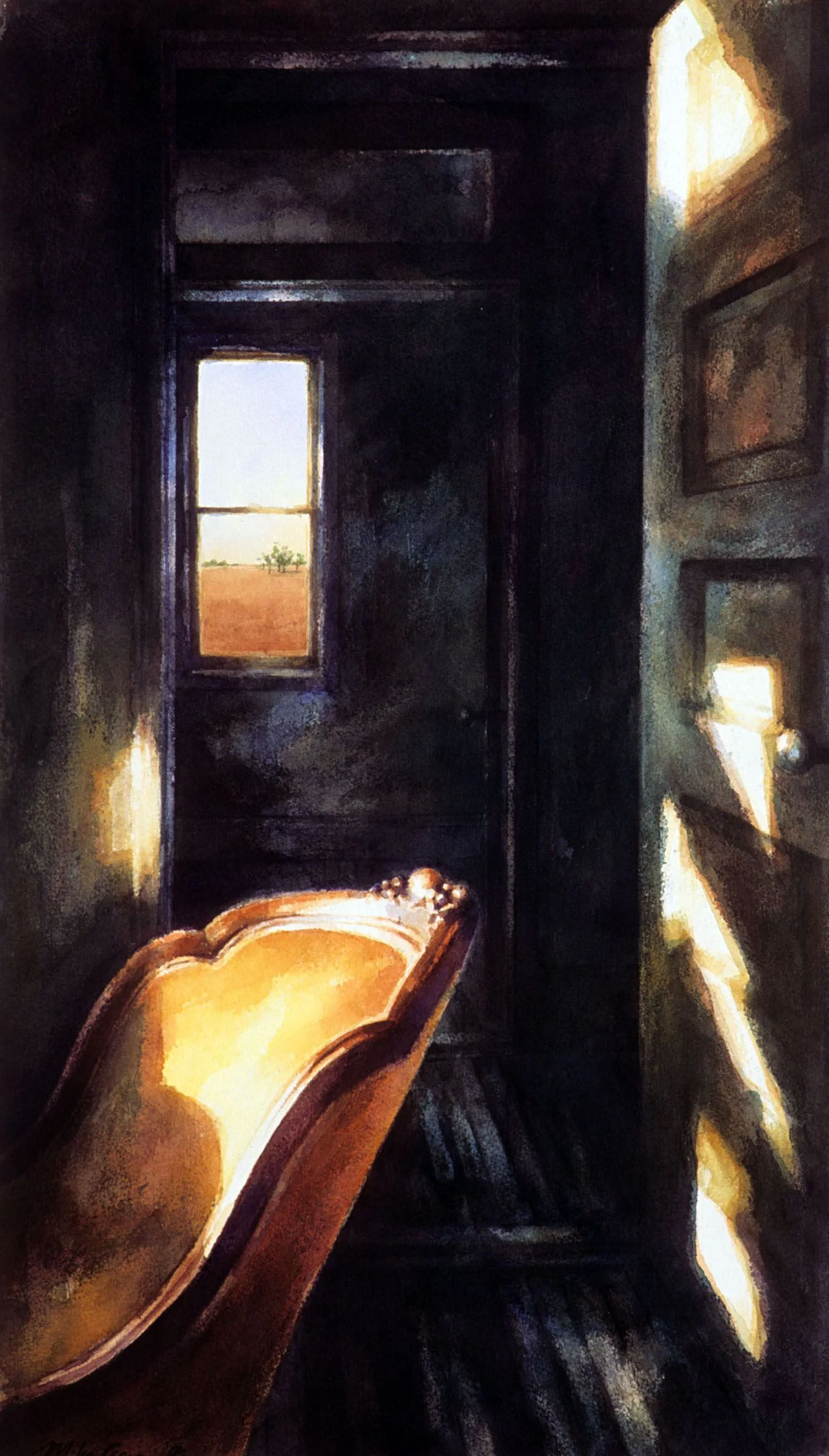 "Yellow chair and window in a dark room" 1990