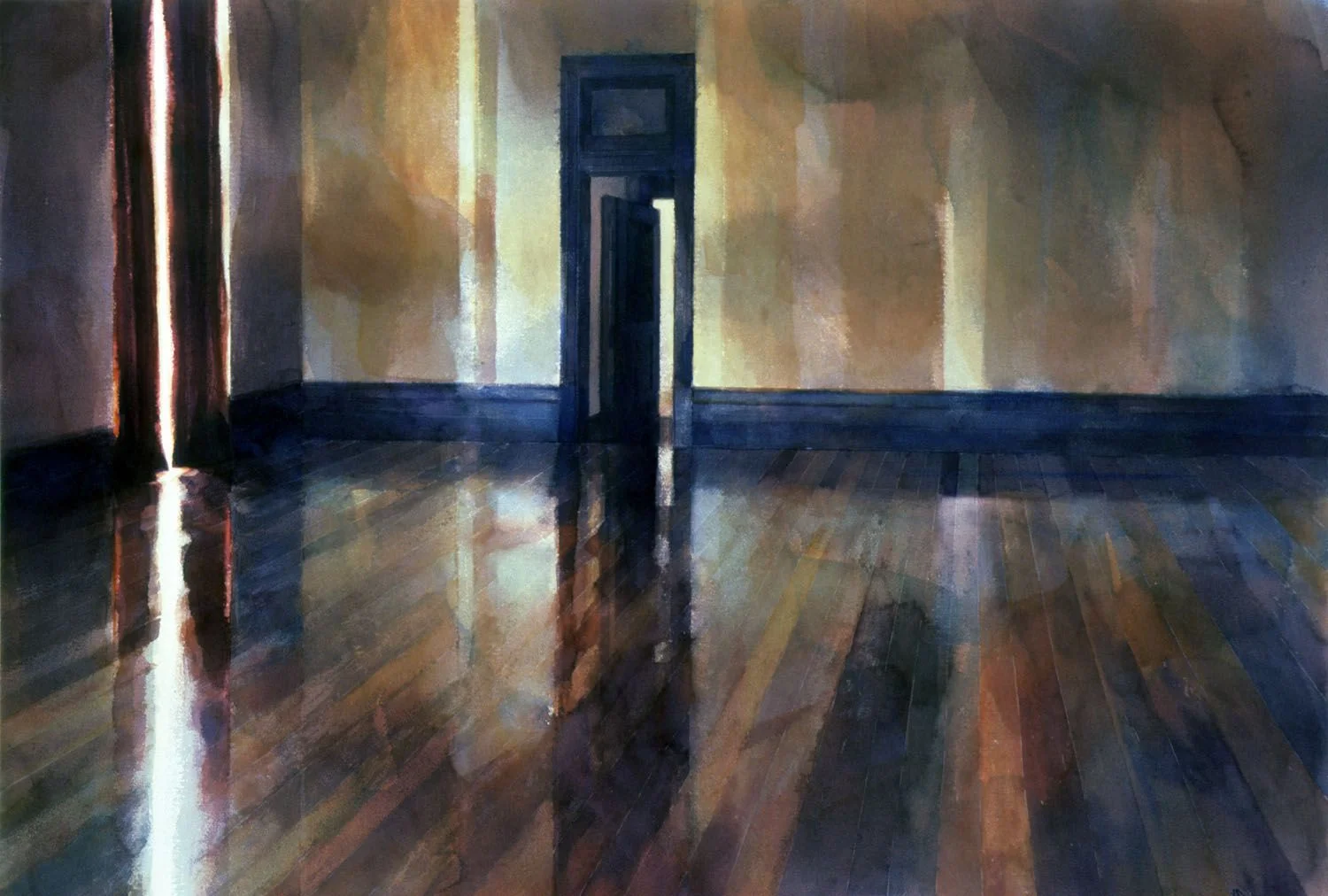 "Room with red curtains" 1987. 85 x 126cm