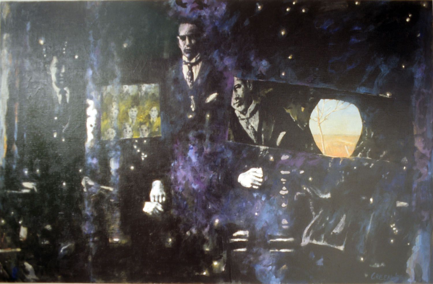 "Fathers and Brothers" 1995. Acrylic on linen. 82 x 150cm