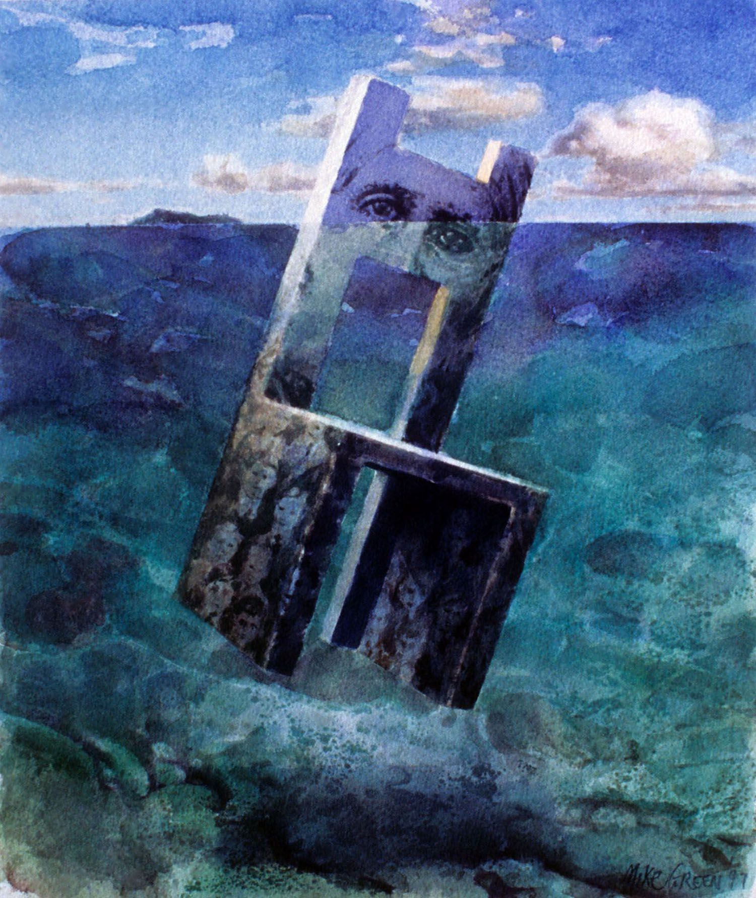 "Floating" 1997. Watercolour on 300 gms Arches paper. 33 x 27cm