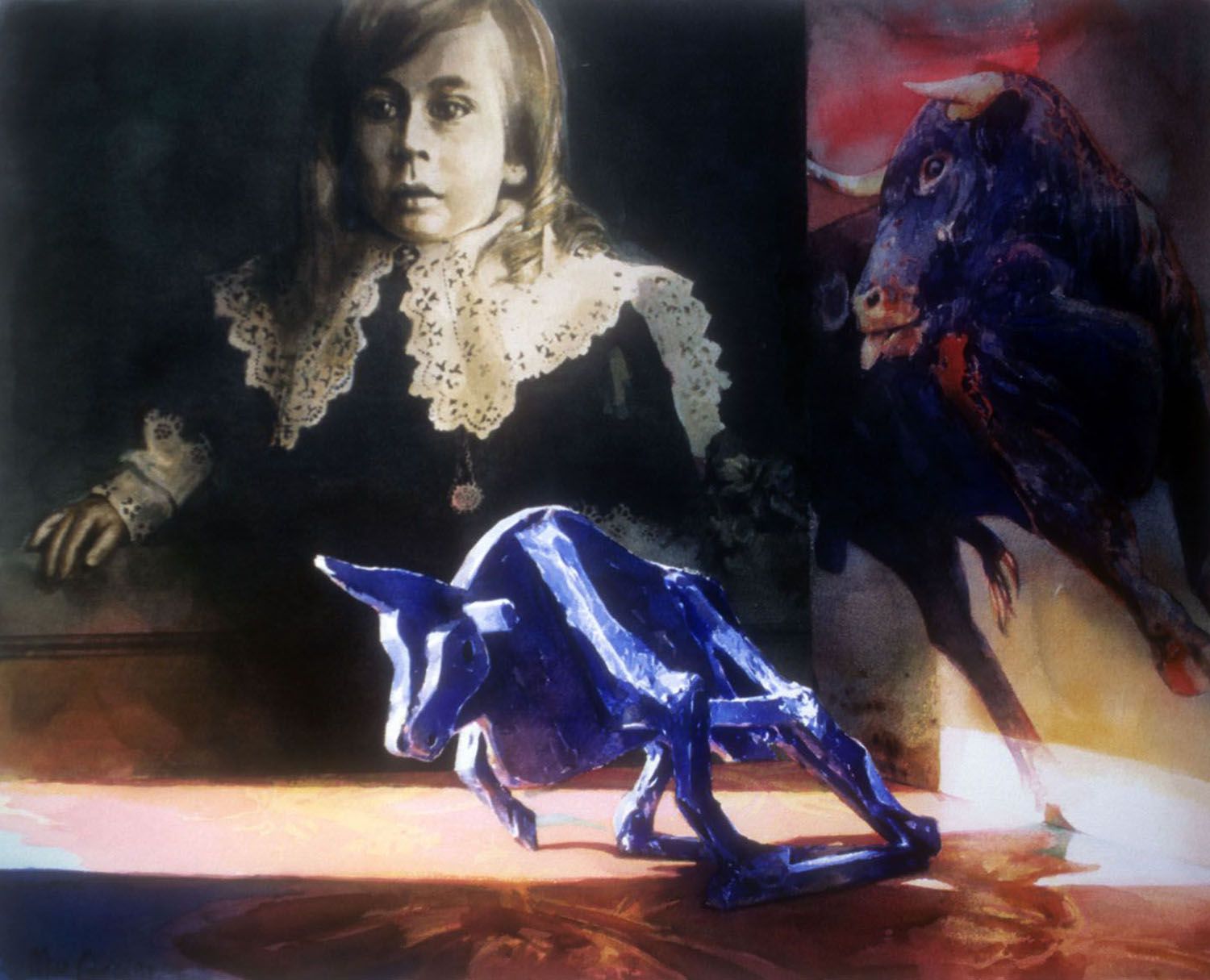 "The Chimera #1" (Bull & young boy) 1997. Watercolour on 300gms Arches paper. 59 x 74cm