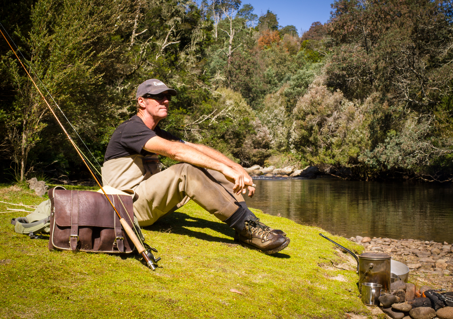 Paul enjoying a stogey on the headwaters of the St Pats.