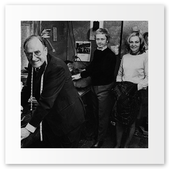 My Grandfather, John (left) holding court in our previous premises on Unicorn Hill, Redditch, Worc. Stood beside him is Peter (my Dad) & Jean (my auntie). 1970, a press shot covering our entering the Gold Shears Competition. 