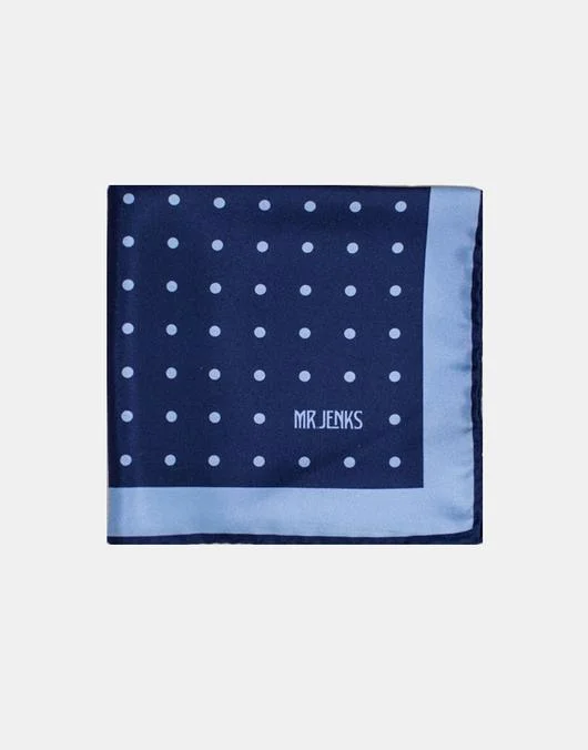 Navy and Light Blue Large Polka Dot Silk Pocket Square