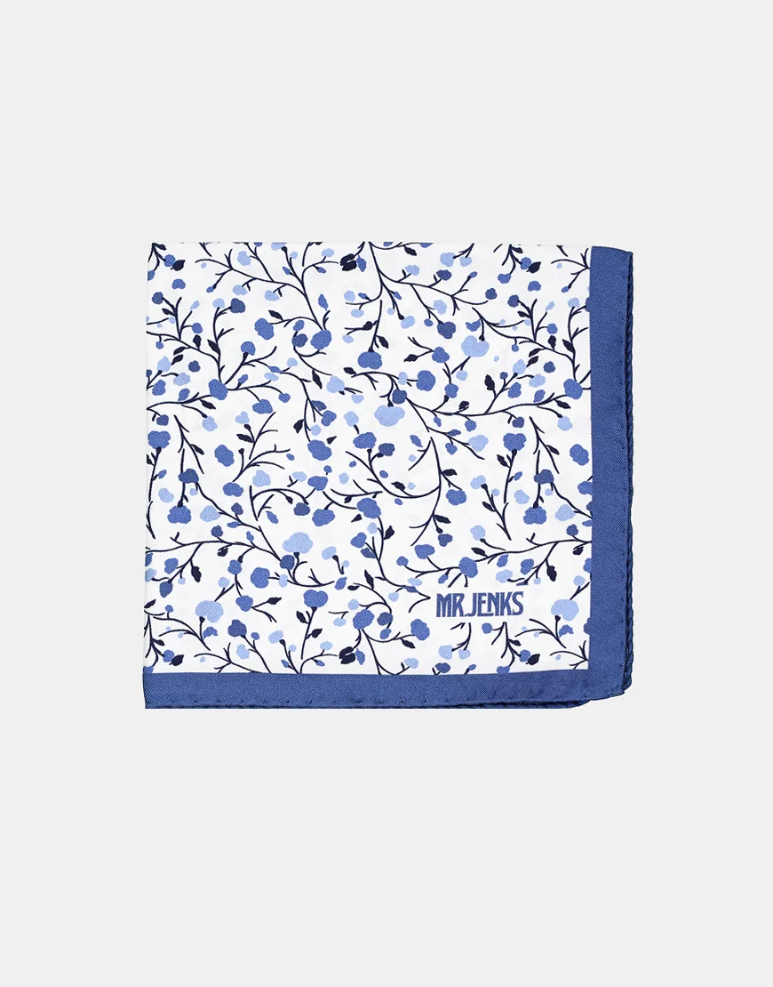 Blue Mixed Floral Silk Pocket Square